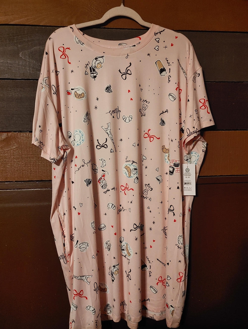NWT Joyspun Multiple sizes pink Paris Themed Short Sleeve Nightshirt